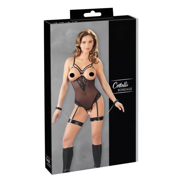 Cottelli Bondage - body anneaux métalliques et menottes bras - noir - L