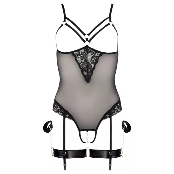 Cottelli Bondage - body anneaux métalliques et menottes bras - noir - L
