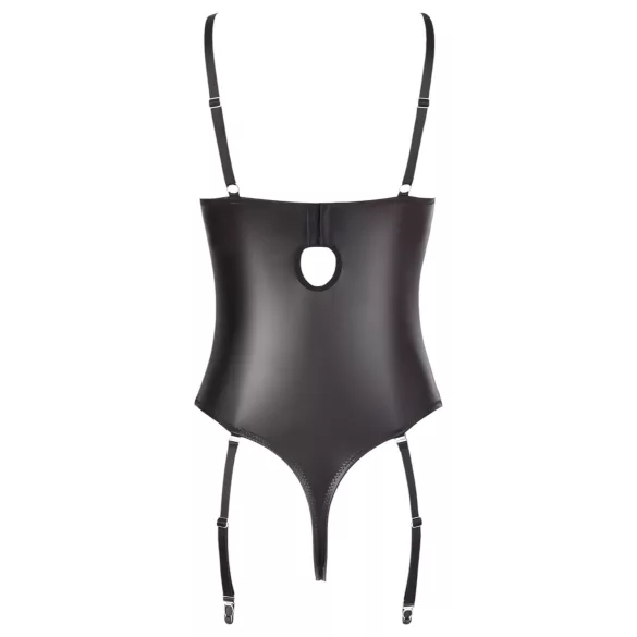 Abierta Fina - body ouvert dentelle avec lanières scintillantes - noir