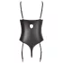 Abierta Fina - body ouvert dentelle avec lanières scintillantes - noir