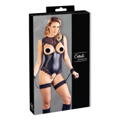 Cottelli Bondage - body ouvert brillant avec menottes - noir