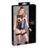 Cottelli Bondage - Body ouvert brillant et menottes (noir)