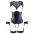 Cottelli Bondage - Body ouvert brillant et menottes (noir)