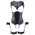 Cottelli Bondage - body ouvert brillant avec menottes - noir