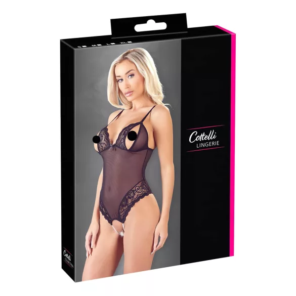 Cottelli - body ouvert en dentelle avec perles - noir