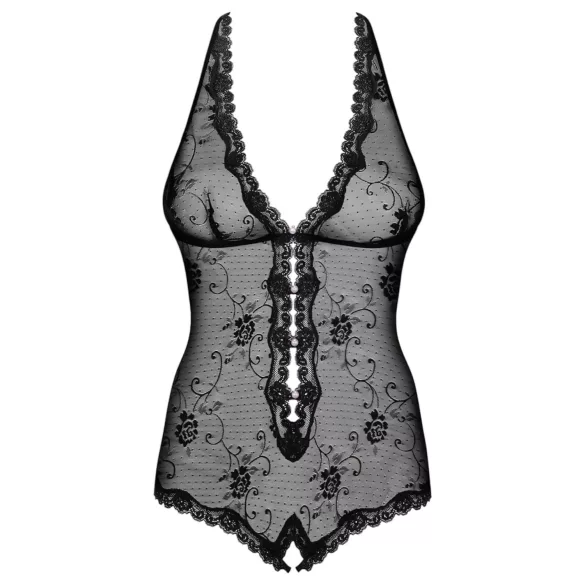 Obsessive Fiorenta - body ouvert perlé en dentelle - noir