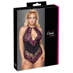   Cottelli - body grande taille femme - dentelle florale - noir violet