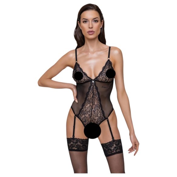 Body ouvert en dentelle avec porte-jarretelles (noir)