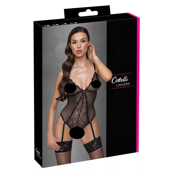 Cottelli - body porte-jarretelles ouvert en dentelle - noir