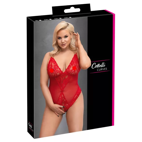 Cottelli Curves - body en dentelle transparente - rouge - 2XL