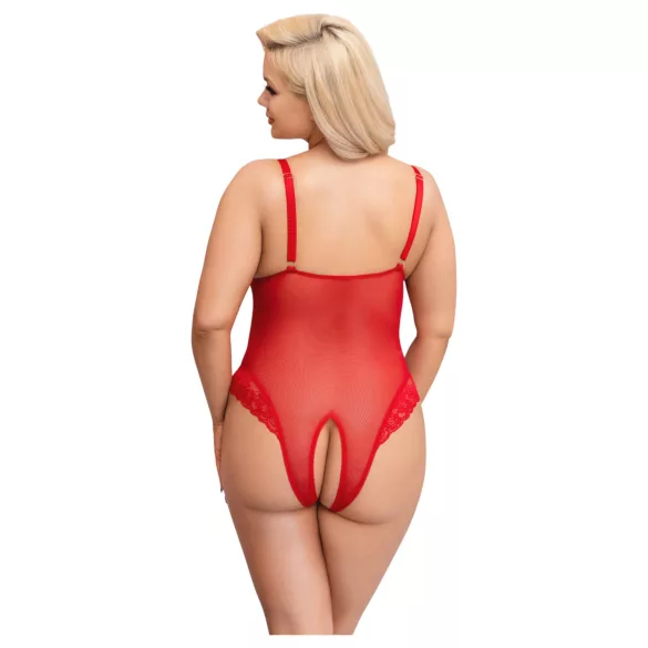 Cottelli Curves - body en dentelle transparente - rouge - 2XL