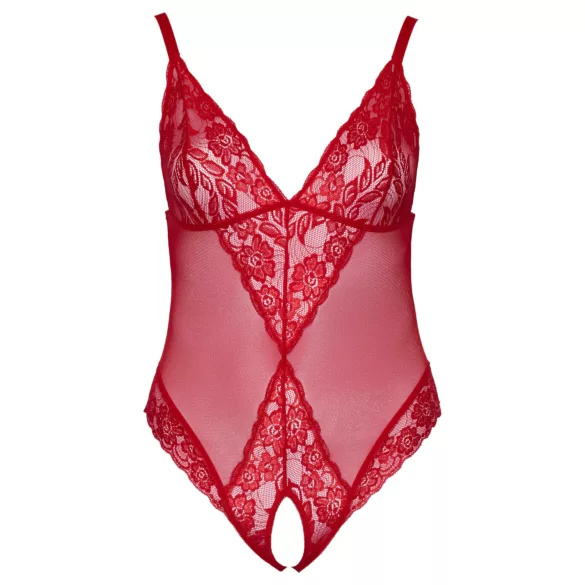 Cottelli Curves - body en dentelle transparente - rouge - 2XL