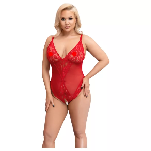 Cottelli Curves - body en dentelle transparente - rouge - 3XL