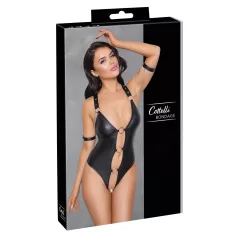 Cottelli Bondage - body ouvert brillant avec anneaux - noir
