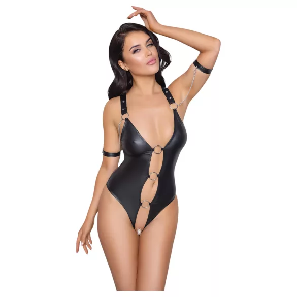 Cottelli Bondage - body ouvert brillant avec anneaux - noir - L