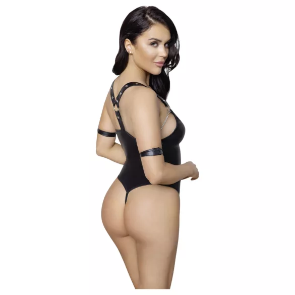 Cottelli Bondage - body ouvert brillant avec anneaux - noir - L