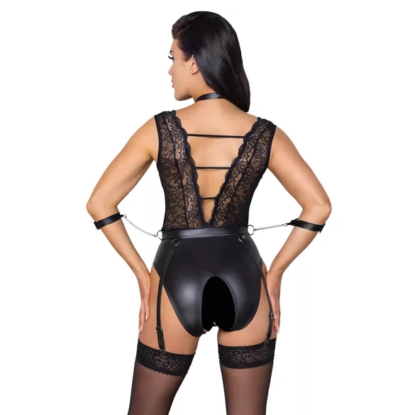 Cottelli Bondage - body dentelle tour de cou - noir - M