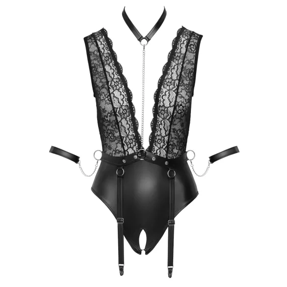 Cottelli Bondage - body dentelle tour de cou - noir - M