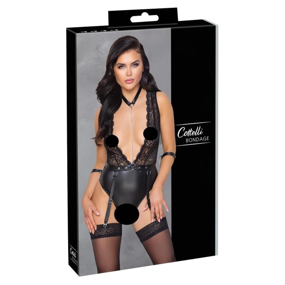Cottelli Bondage - Body noir en dentelle avec col - XL