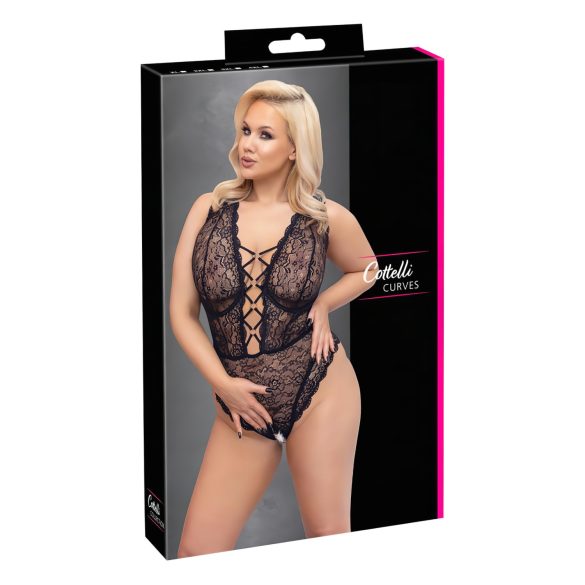 Cottelli Curves Plus Size - body transparent à motifs (noir)