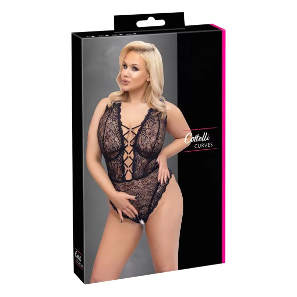 Cottelli Curves - body transparent grande taille - dentelle noire - 90D/XL
