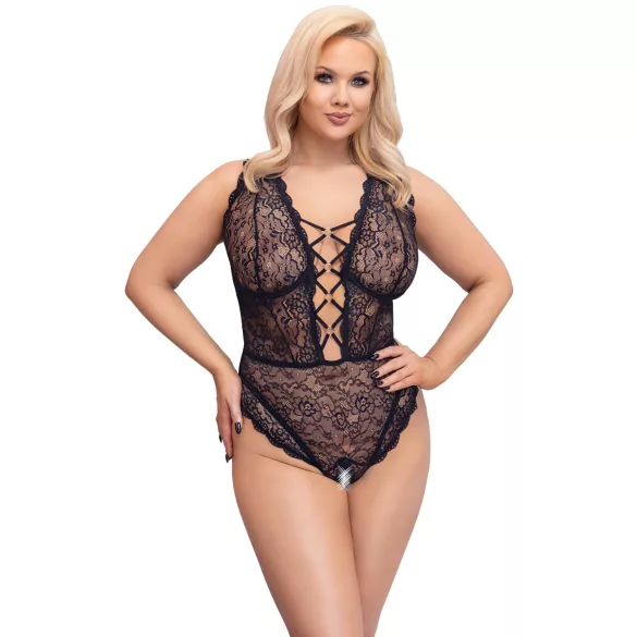 Cottelli Curves - body transparent grande taille - dentelle noire - 90D/XL