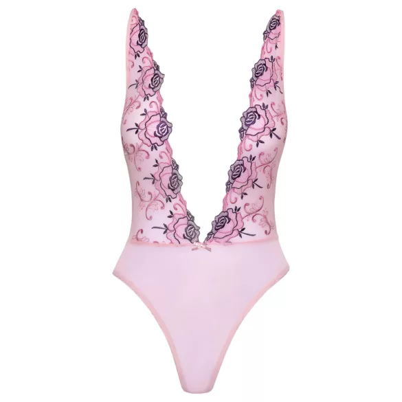 Kissable - body en dentelle brodée de roses - rose - L/XL