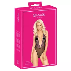Body noir brodé rose "Kissable" - L/XL