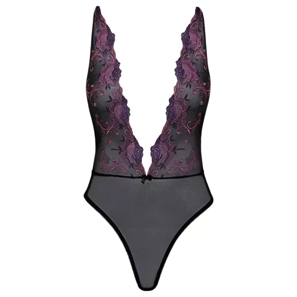 Body noir brodé rose "Kissable" - L/XL