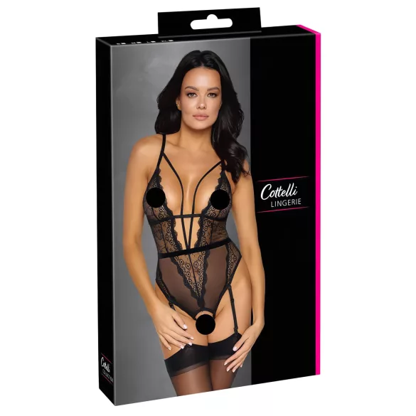 Cottelli - body ouvert à bretelles avec porte-jarretelles - noir - XL