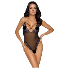 Cottelli - body en dentelle ouvert brodé - noir violet