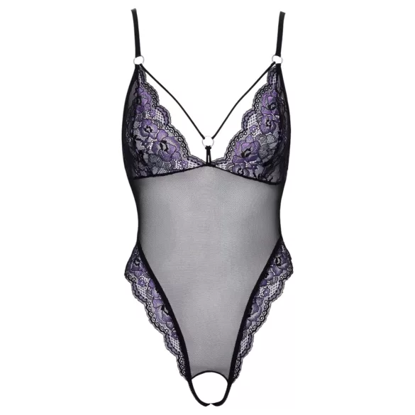 Cottelli - body en dentelle ouvert brodé - noir violet
