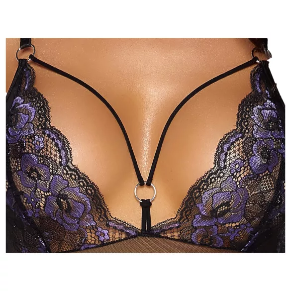 Cottelli - body en dentelle ouvert brodé - noir violet - M