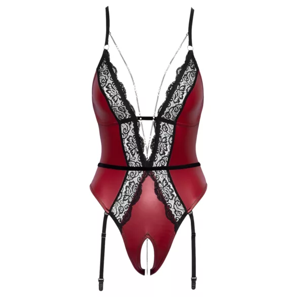 Abierta Fina - body ouvert avec porte-jarretelles (noir-rouge) - L