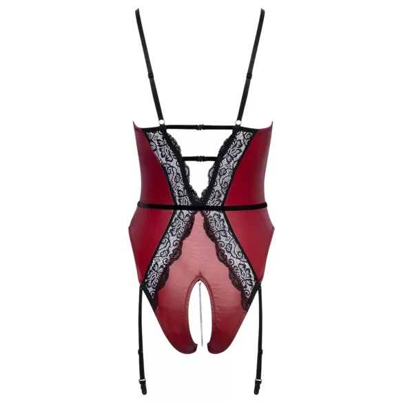Abierta Fina - body ouvert avec porte-jarretelles (noir-rouge) - L