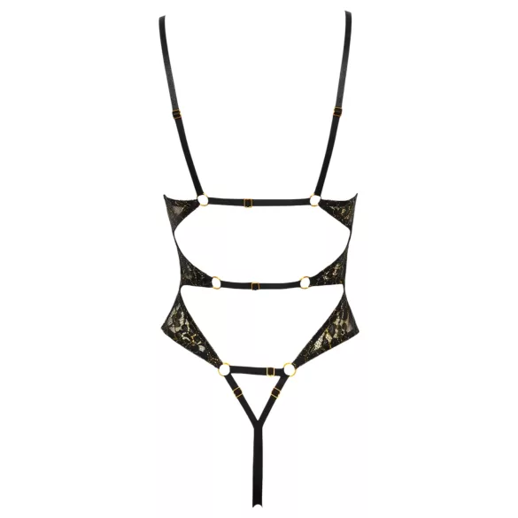 Body Ouvert Fina en Dentelle avec Strass (Noir)