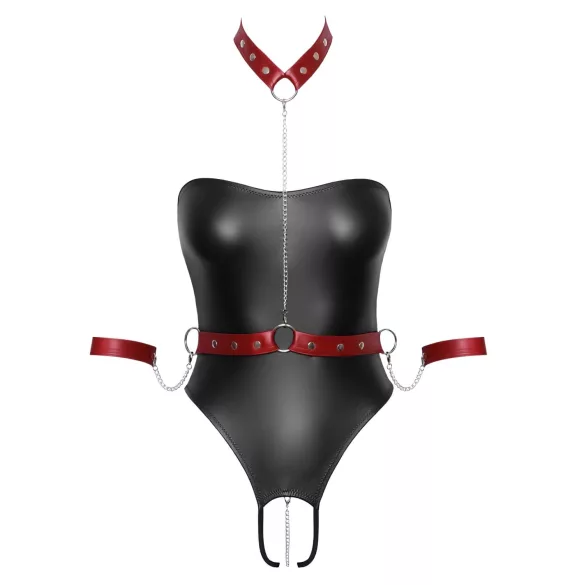 Cottelli Bondage - body brillant avec menottes pour bras - noir