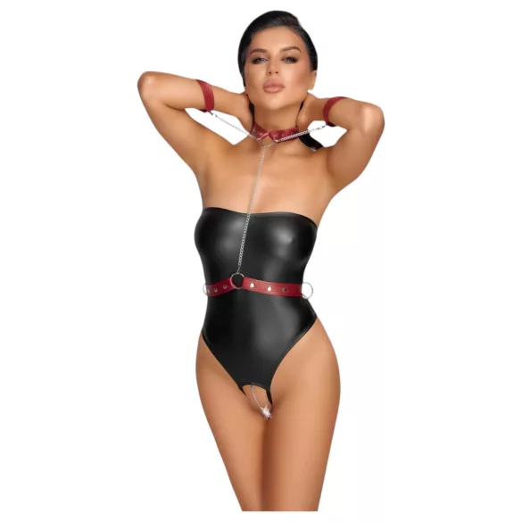 Cottelli Bondage - body brillant avec menottes pour bras - noir - M