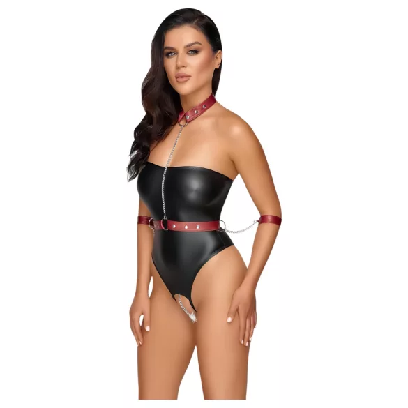 Cottelli Bondage - body brillant avec menottes pour bras - noir - M