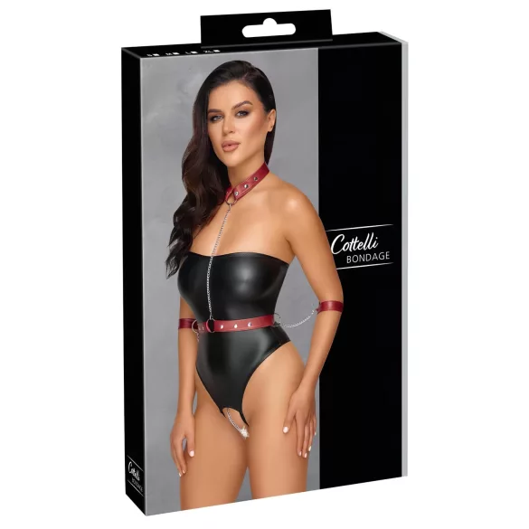 Cottelli Bondage - body brillant avec menottes pour bras - noir - L
