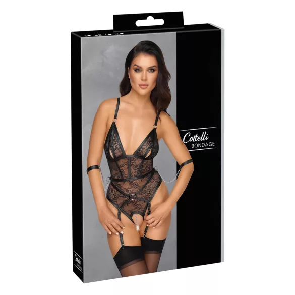 Cottelli Bondage - body ouvert avec menottes - noir - M