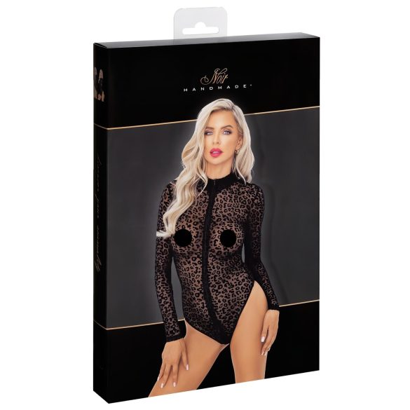 Noir - body noir à manches longues motif léopard