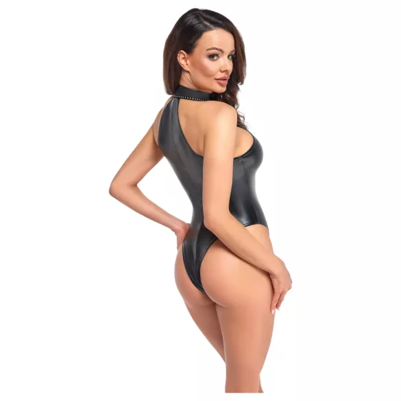 Noir - body brillant à col halter (noir) - M