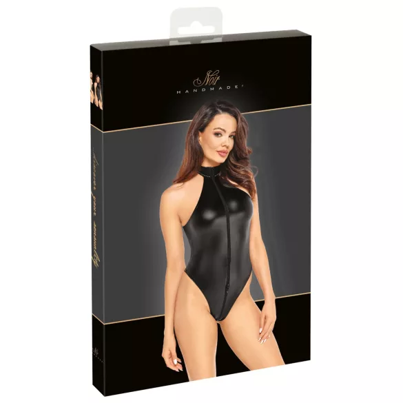 Noir - body brillant à col halter (noir) - M