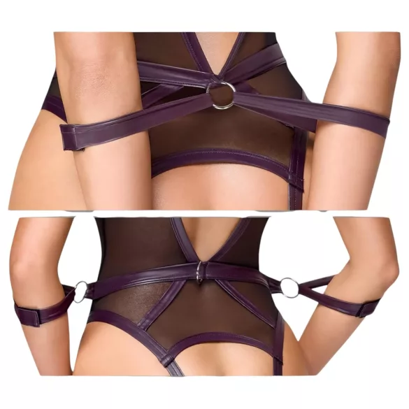 Cottelli Bondage - body ouvert et menottes de bras (violet foncé) - XL