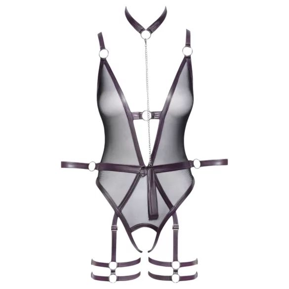 Cottelli Bondage - body ouvert et menottes de bras (violet foncé) - XL
