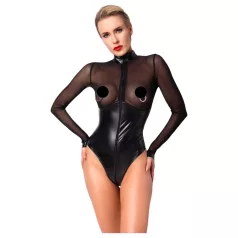 Noir - body brillant - empiècement transparent - noir