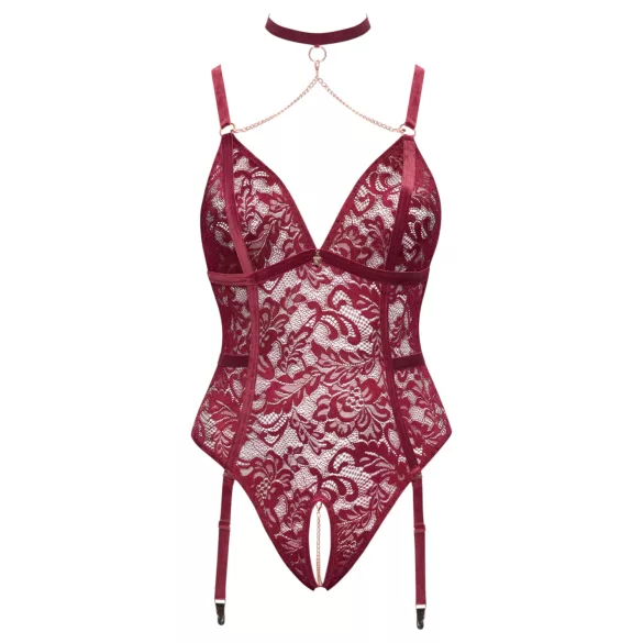 Cottelli Curves - body en dentelle à chaînes - rouge - 3XL