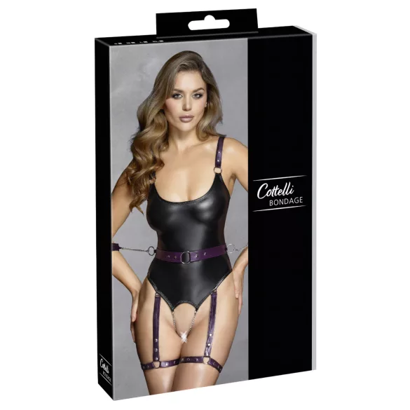 Cottelli - body ouvert bondage avec menottes - noir