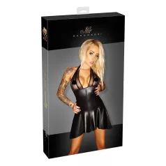   Noir - robe plissée sexy - col tour de cou - buste transparent - noir